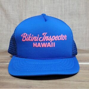 Vintage Bikini Inspector Hawaii Trucker Hat Blue Snapback Foam Mesh Cap Taiwan